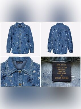 Women’s Vintage Lifestyle Blue Embroidered Denim Button Up- Large